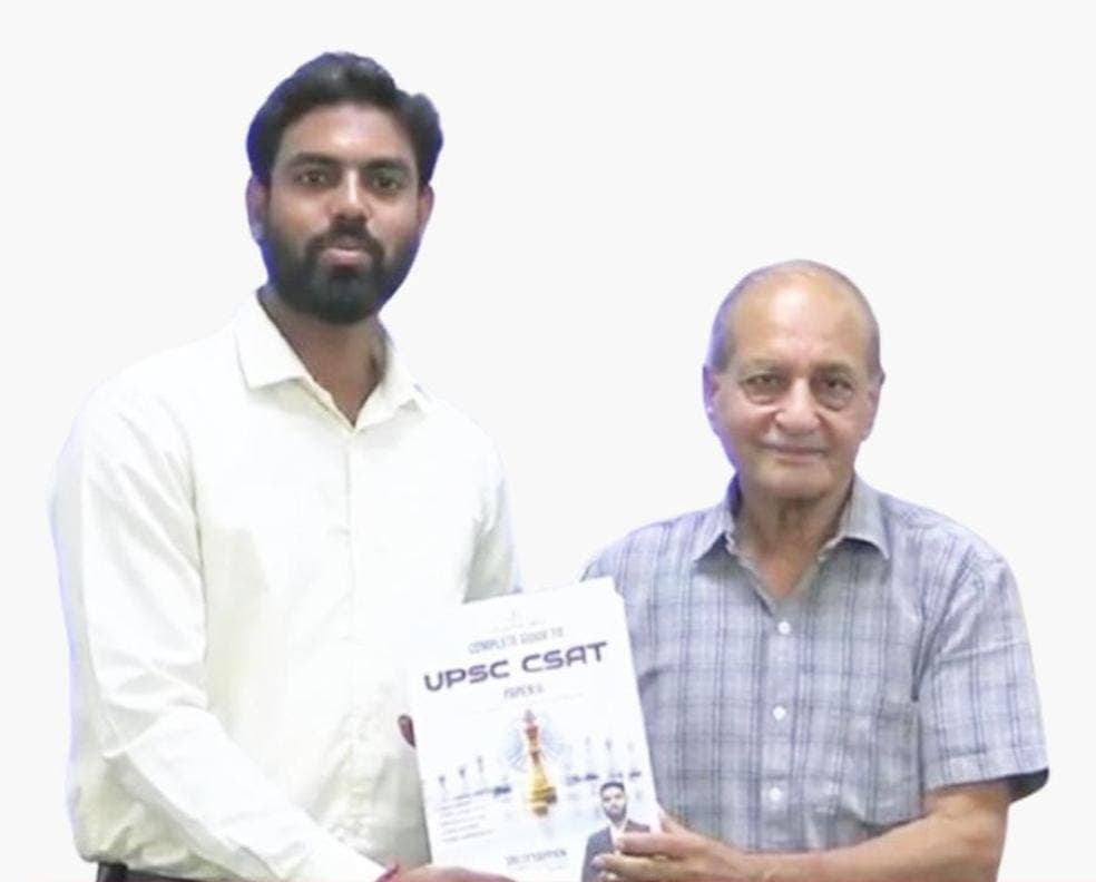 Prof. D. P. Agrawal unveiling Ayyappan sir's first CSAT book
